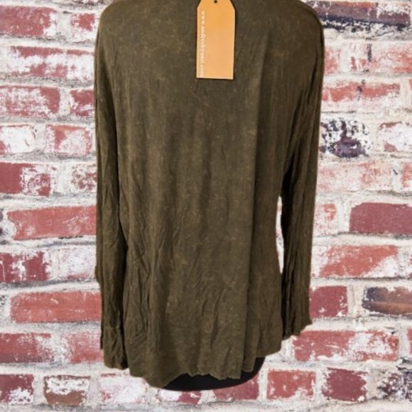 Olive Green Mineral Washed Long Sleeve T-Shirt  (2) - Picture 8 of 8